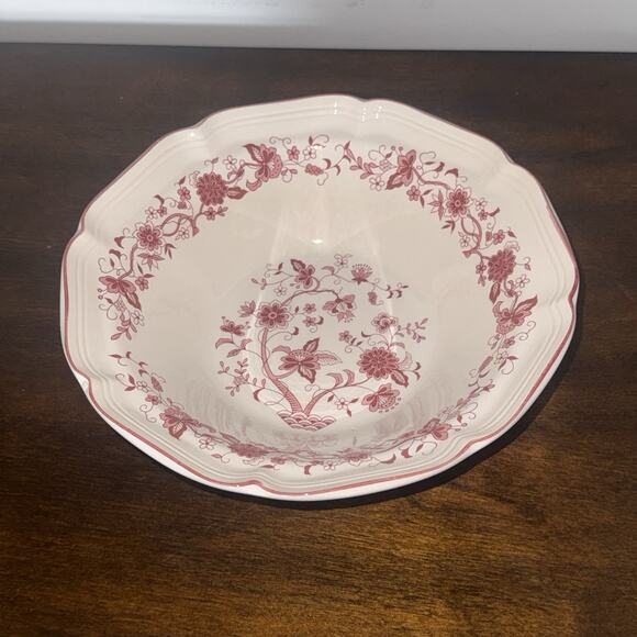 FW Woolworth Other - Vintage FW Woolworth Pink Folk Floral 9” Scalloped Serving Bowl Cottagecore